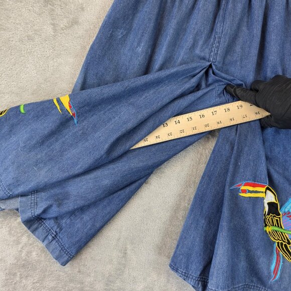 Southern Image Shorts Womens S Blue Chambray Wide Leg Embroidered Parrot Toucan - Picture 6 of 10